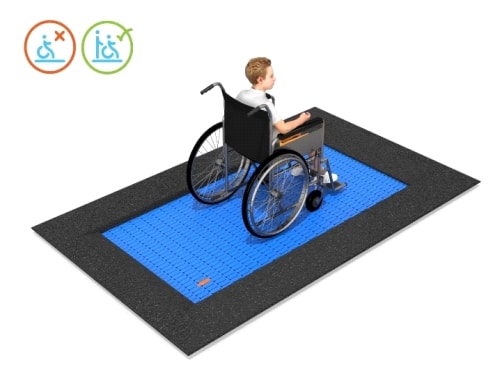 Inclusive playground equipment adapted for children in wheelchairs.
